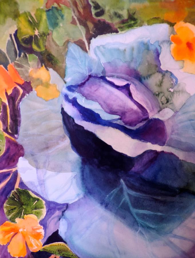 Cabbage and Nasturtium Painting by Mary Gorman