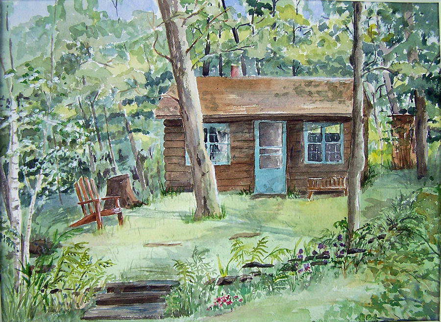 Cabin at the Lake Painting by Christine Lathrop