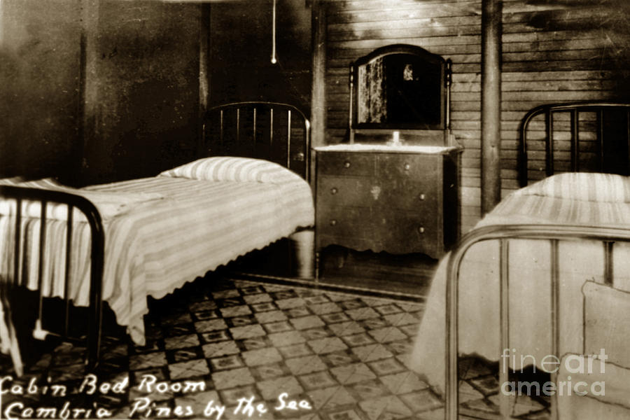 Cabin Bed Room Cambria Pines by the Sea circa 1935 Photograph by Monterey County Historical Society