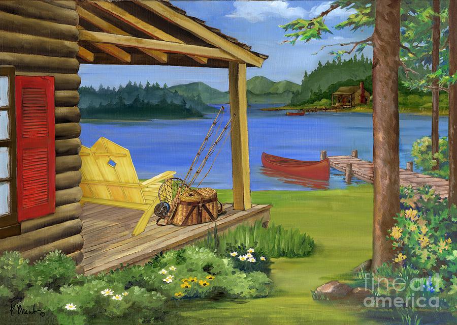 Deer Painting - Cabin by the Lake by Paul Brent