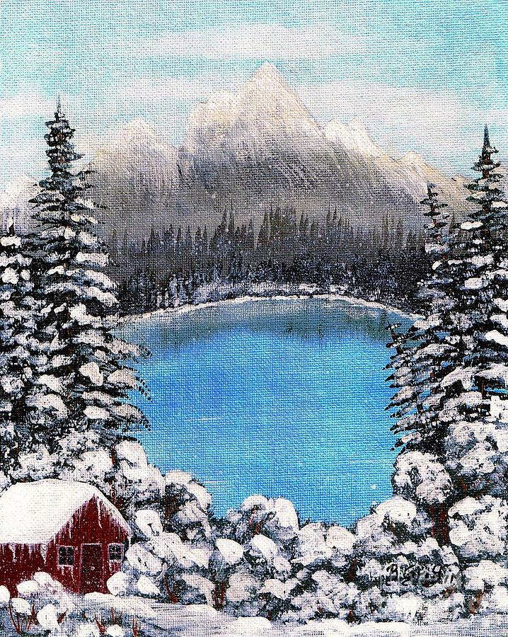 Winter Painting - Cabin by the Lake - Winter by Barbara A Griffin