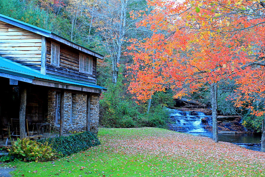 Cabin by the Waterfall Photograph by Jennifer Robin