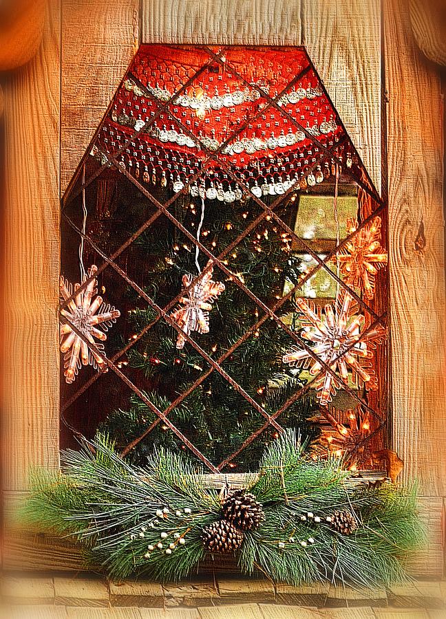Cabin Christmas Window Photograph by Nadalyn Larsen