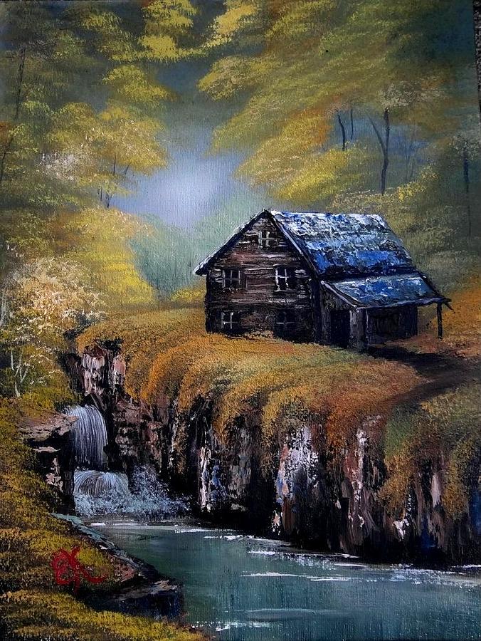 Landscape Painting - Cabin In The Wilderness by Fineartist Ellen