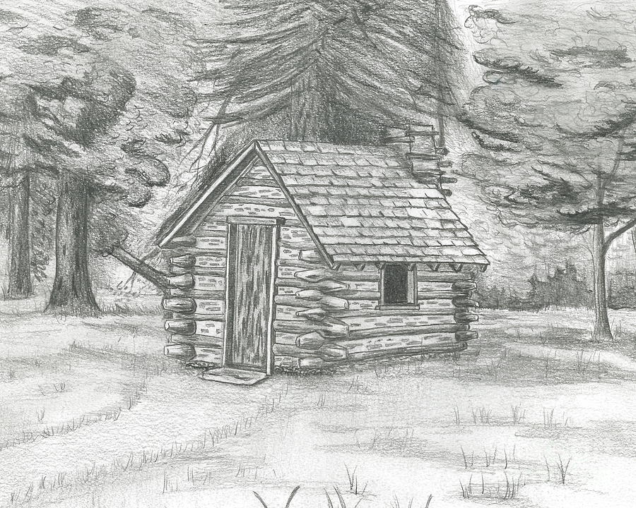 log cabin pencil drawings