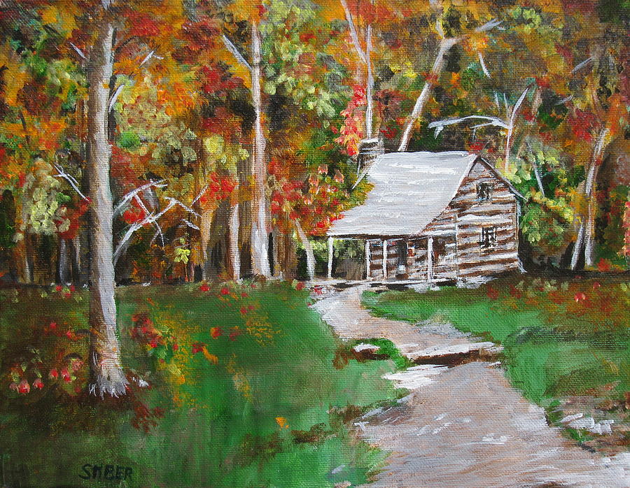 Cabin in the woods Painting by Kathy Stiber - Pixels