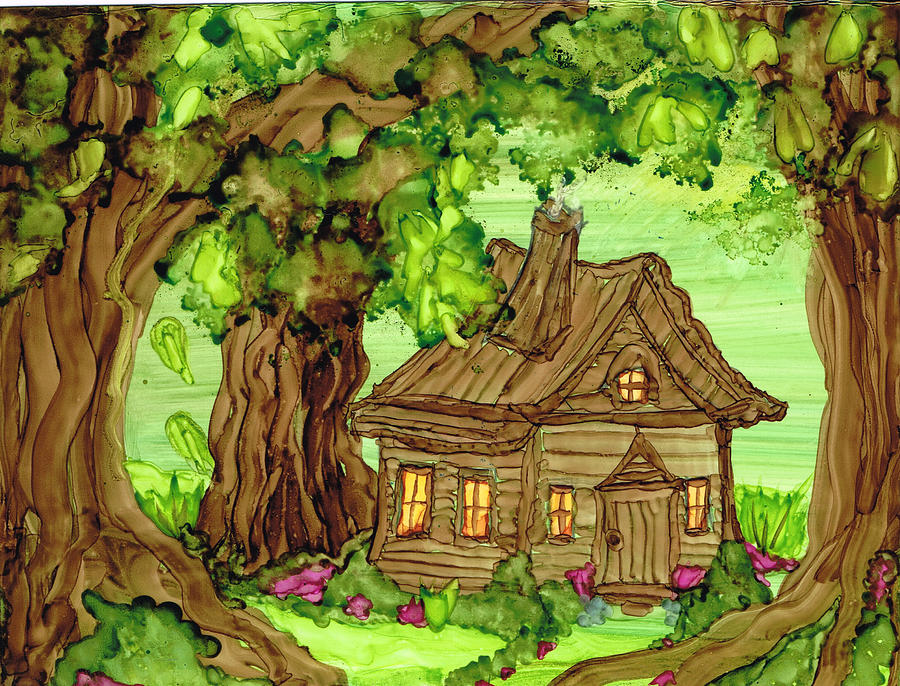 Cabin In The Woods  Painting by Kelly Dallas