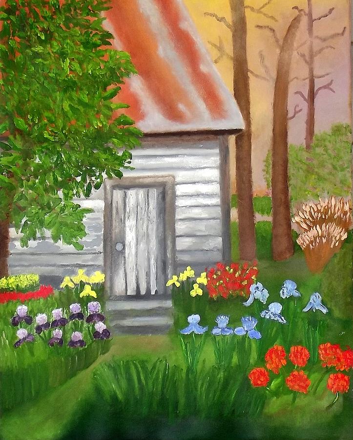 Cabin In The Woods Painting by Margaret Harmon