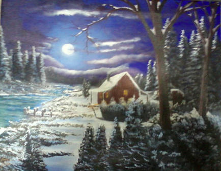 Winter Painting - Cabin in Winter by Jimmy Johnson Winter Painting - Cabin in Winter by Jimmy Johnson