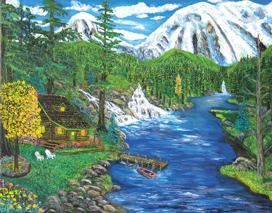 Mountain Painting - Cabin River by Mike De Lorenzo