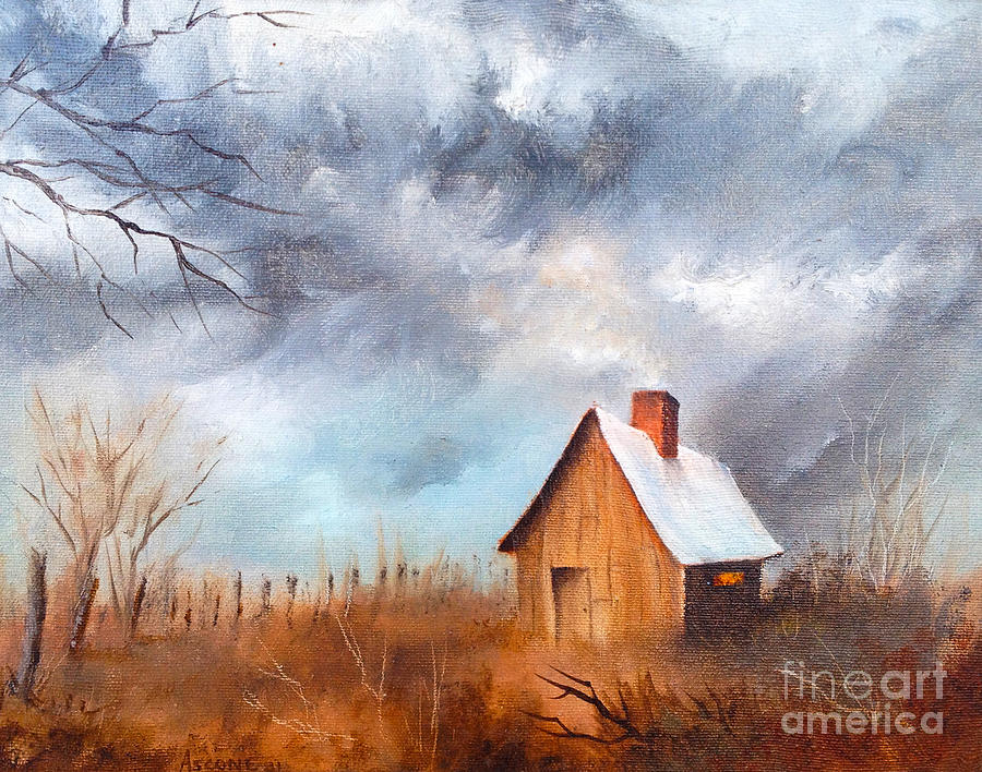 Cabin Painting - Cabin with Fence by Teresa Ascone