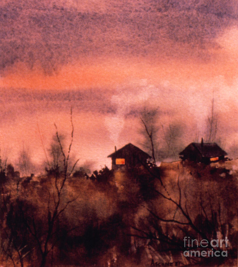 Cabins at Twilight Painting by Teresa Ascone