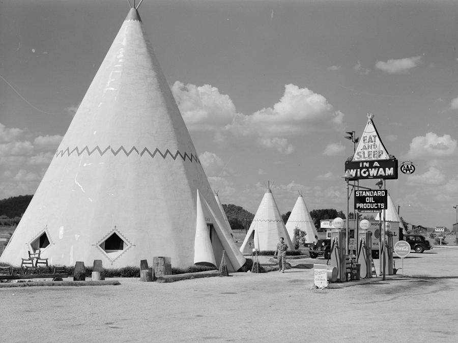 Marion Post Wolcott Photograph - Cabins imitating the Indian teepee for tourists along highway by Historic Photos