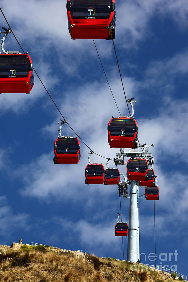 Red Line Cable Car Gondolas Bolivia Photograph by James Brunker
