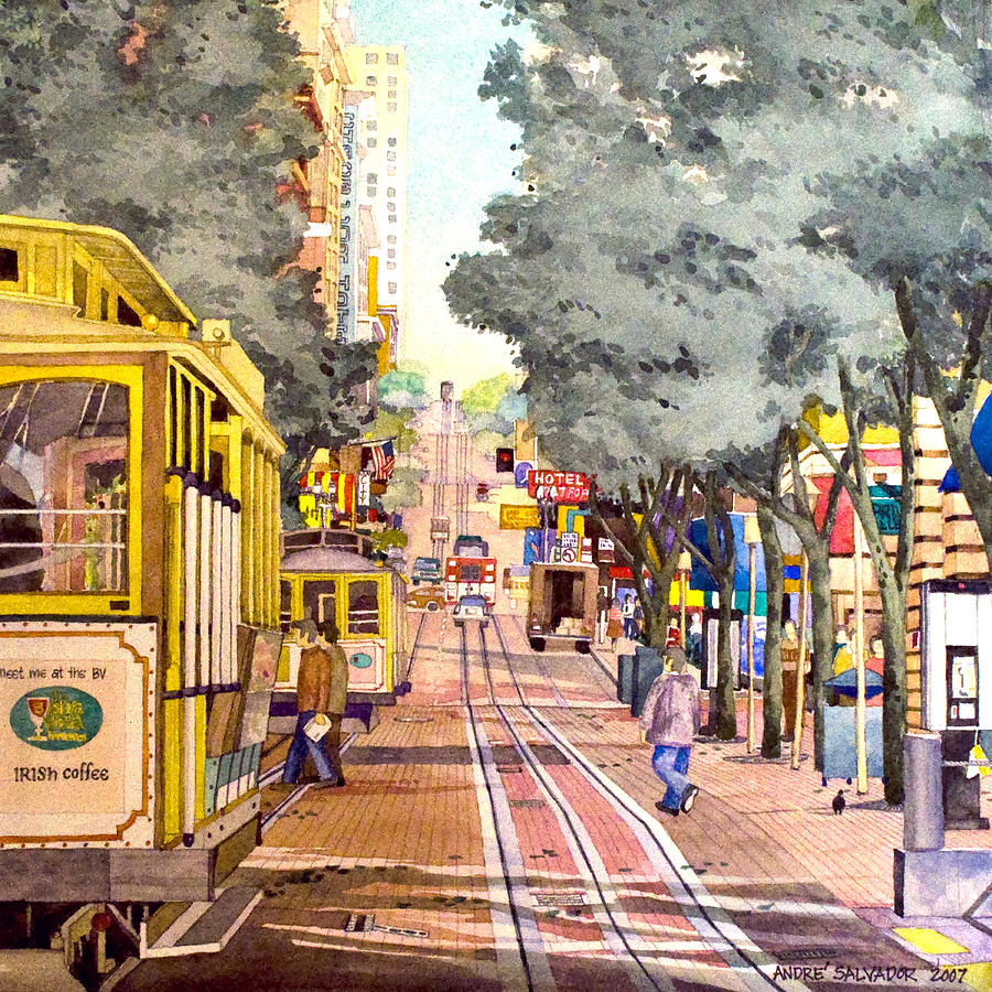 San Francisco Painting - Cable Cars on Powell Street by Andre Salvador