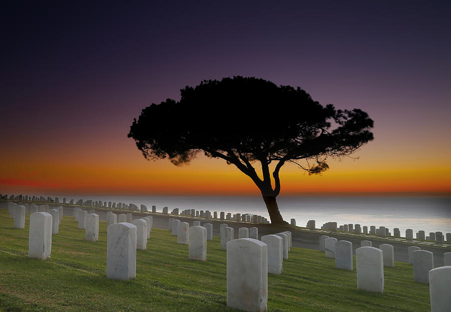 Sunset Photograph - Cabrillo National Monument Cemetery by Larry Marshall