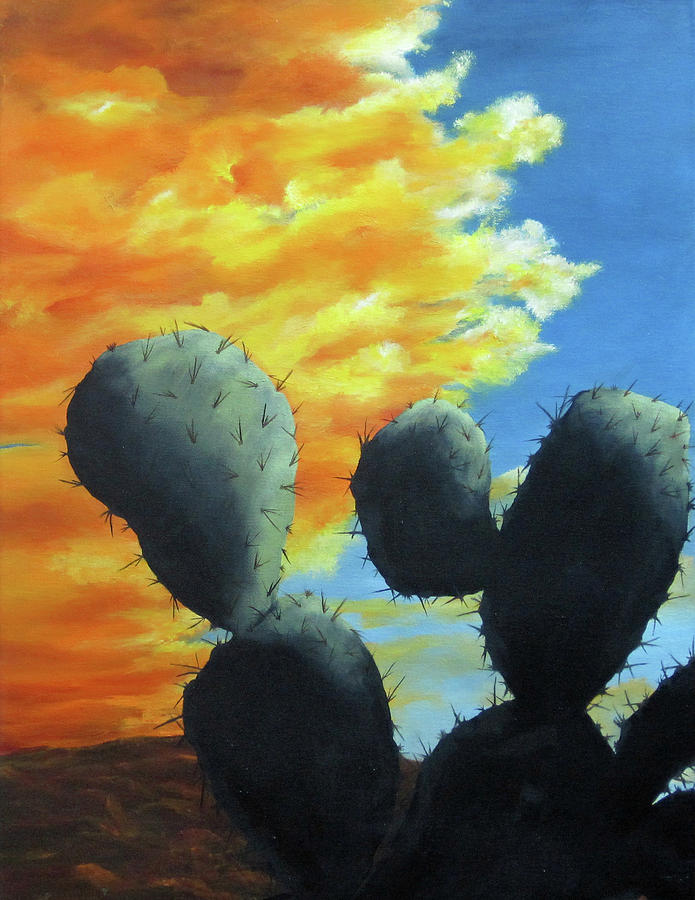 Cacti at Sunset Painting by Roseann Gilmore