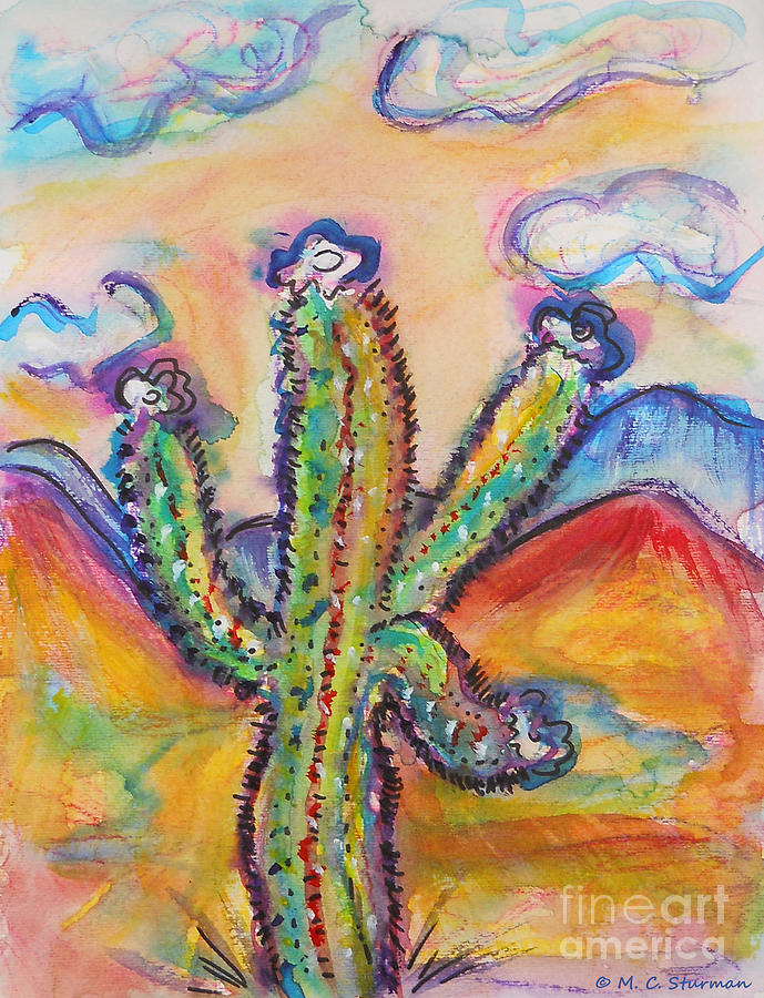 Santa Fe Painting - Cactus and Clouds by M c Sturman