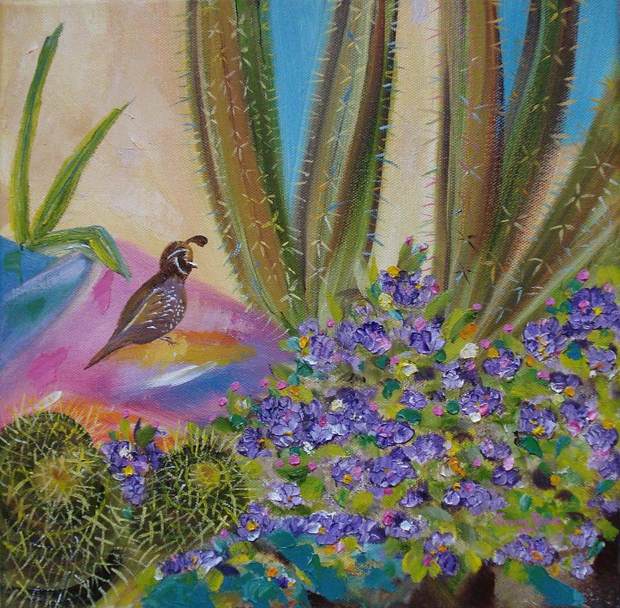 Cactus and Quail Painting by Judith Rhue