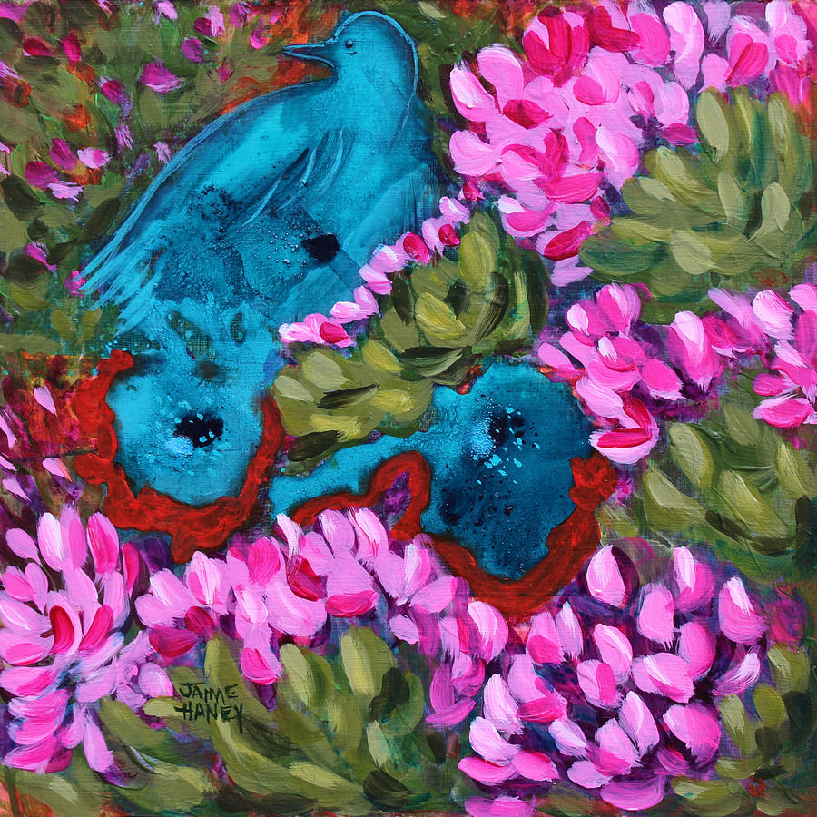 Cactus flower blue bird dream Painting by Jaime Haney