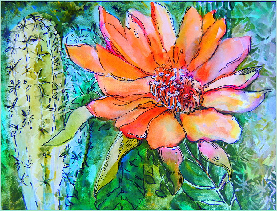 Cactus Flower Painting by Mindy Newman