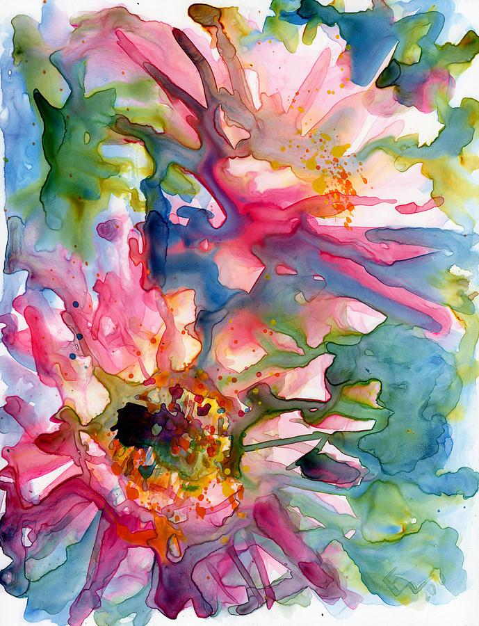 Nature Painting - Cactus Flowers Watercolor on Yupo by Yevgenia Watts