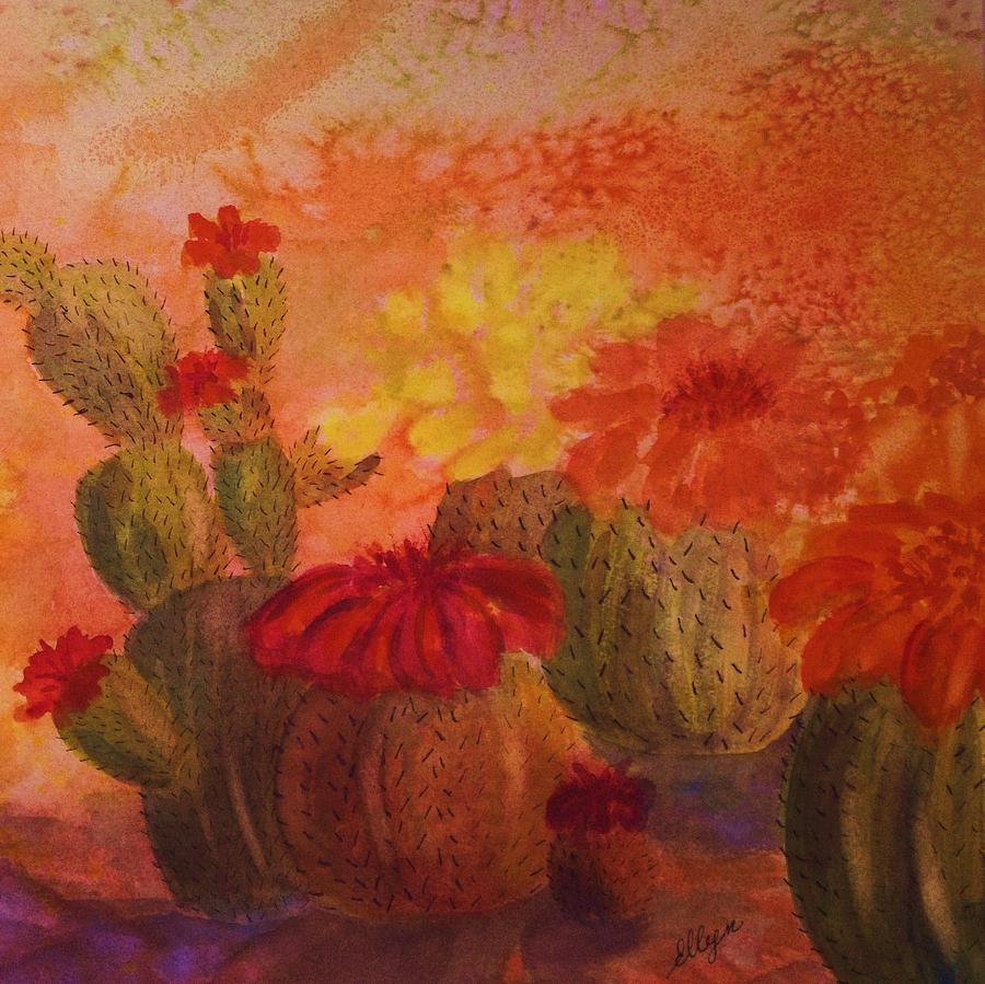 Nature Painting - Cactus Garden - Square Format by Ellen Levinson