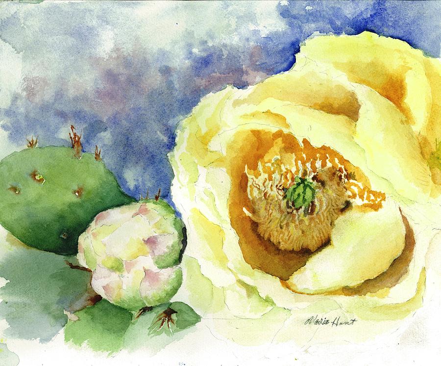 Flowers Still Life Painting - Cactus in Bloom by Maria Hunt