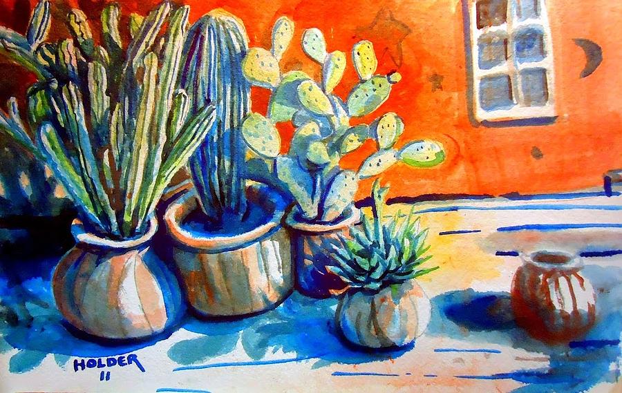 Cactus In Pots Painting by Steven Holder