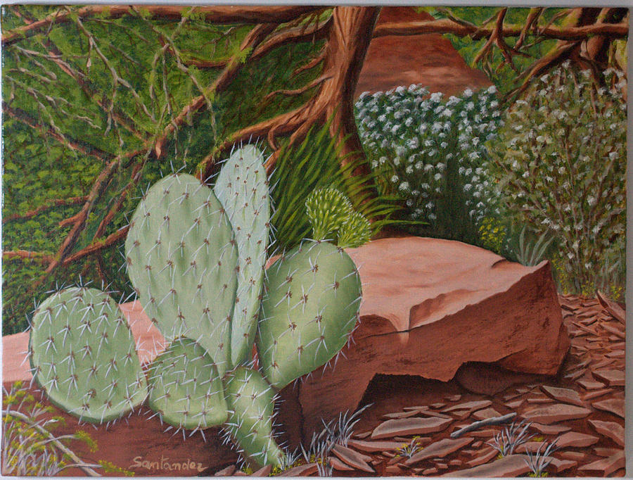 Landscape Painting - Cactus in Sedona by Paul Santander
