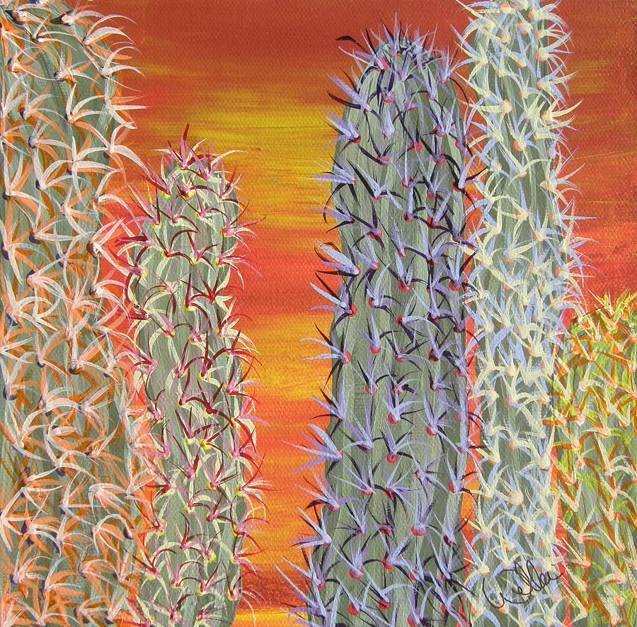 Sunset Painting - Cactus of Color 12 by Marcia Weller