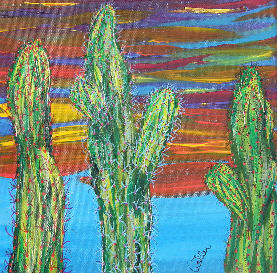Sunset Painting - Cactus of Color 16 by Marcia Weller