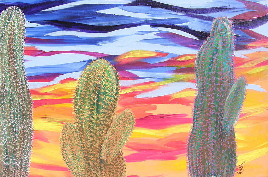 Sunset Painting - Cactus of Color 21 by Marcia Weller-Wenbert