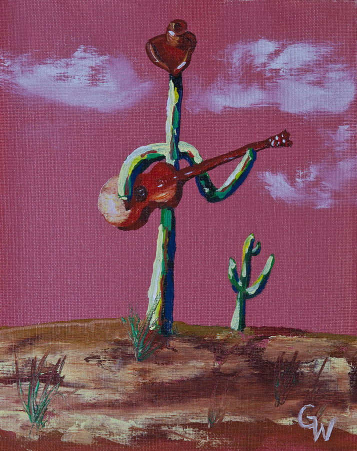 Cactus Playing Guitar Study Painting by Greg Wells