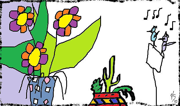 Bird Drawing - Cactus Singers by Vivian Sutherland