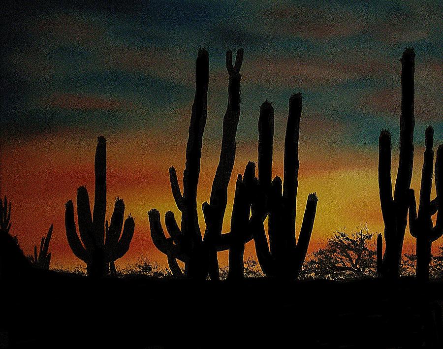 Cactus Sunset Painting by Aaron Thomas