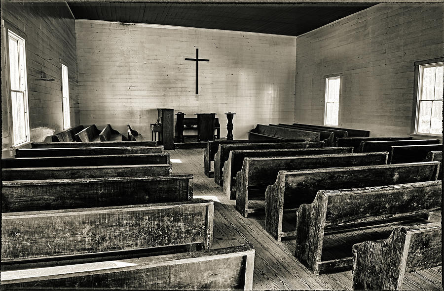 Black And White Photograph - Cade Church by Donna  Futrell
