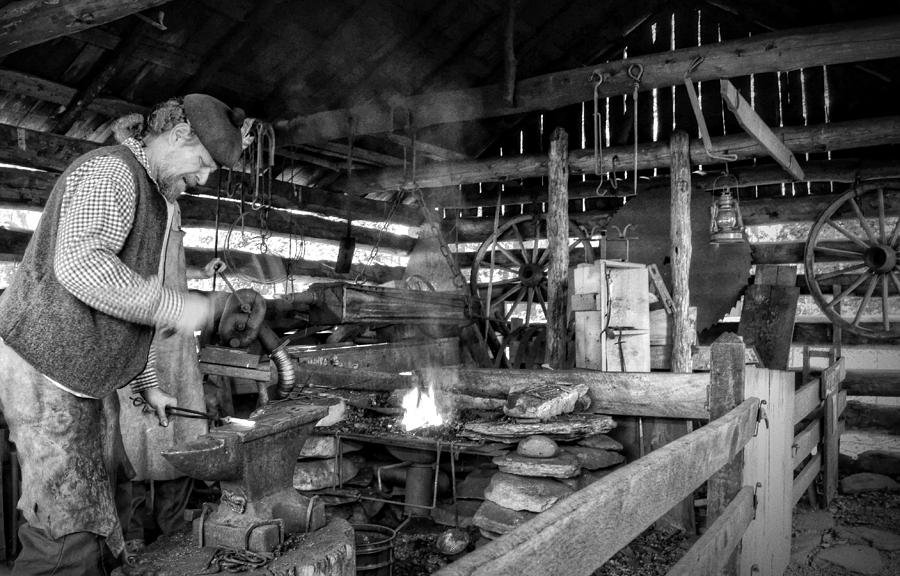Cades Cove Blacksmith Shop in Black and White Photograph by Greg and Chrystal Mimbs