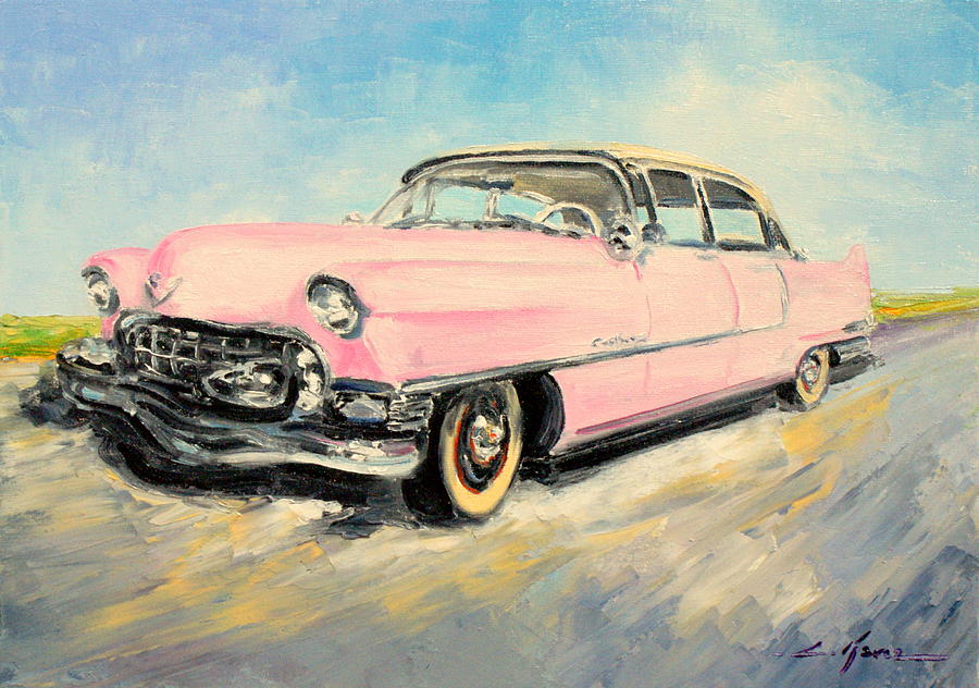 Elvis Presley Painting - Cadillac Fleetwood 1955 pink by Luke Karcz