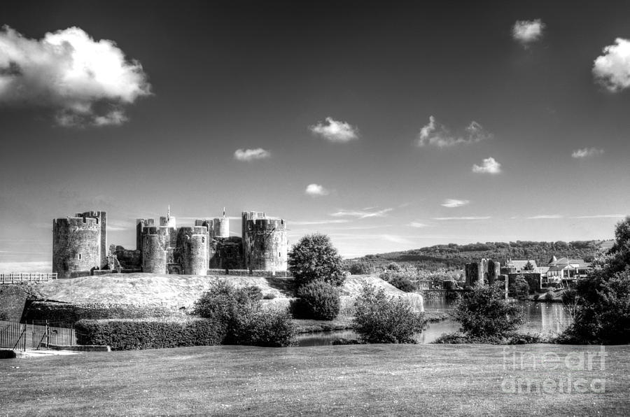 Castle Photograph - Caerphilly Castle 5 Mono by Steve Purnell