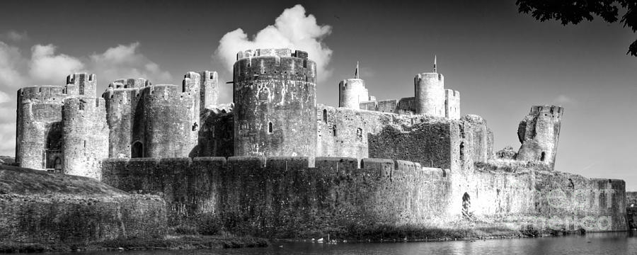 Castle Photograph - Caerphilly Castle 8 Monochrome by Steve Purnell