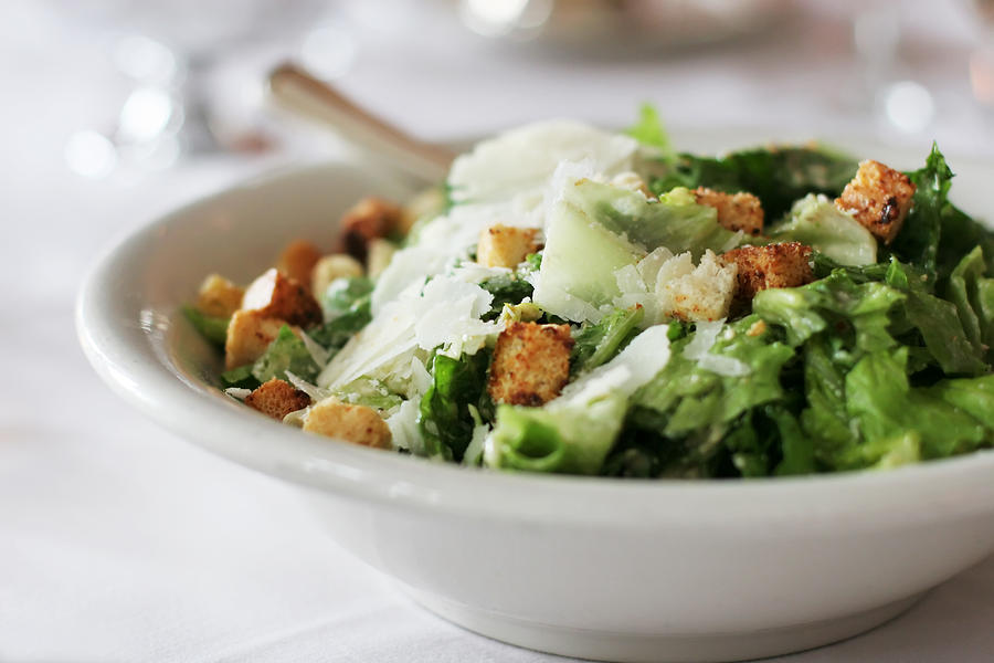 Caesar salad with croutons and parmesan cheese Photograph by Rick Poon