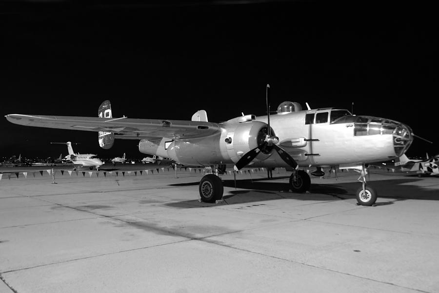 CAF B-25 Maid in the Shade Night Grayscale March 2 2013 Photograph by Brian Lockett