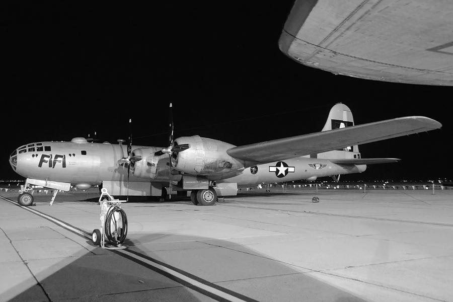 CAF B-29 Fifi Night Grayscale March 2 2013 Photograph by Brian Lockett