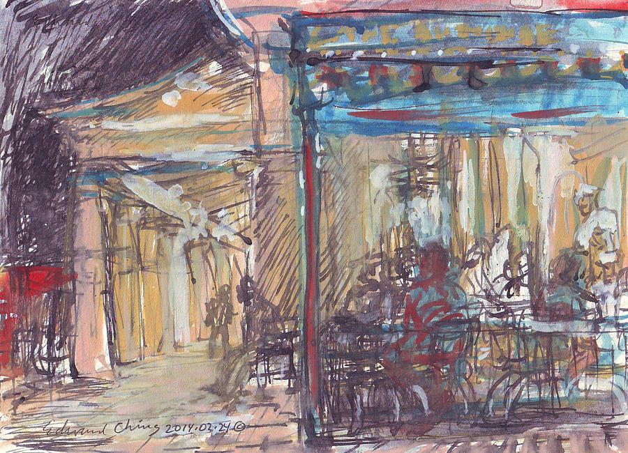 Jackson Drawing - Cafe Du Monde at Night by Edward Ching Jackson Drawing - Cafe Du Monde at Night by Edward Ching