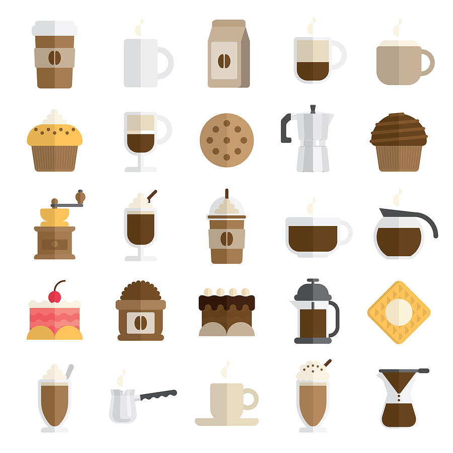 Cafe Icon Set In Flat And Modern Style Drawing by Molotovcoketail