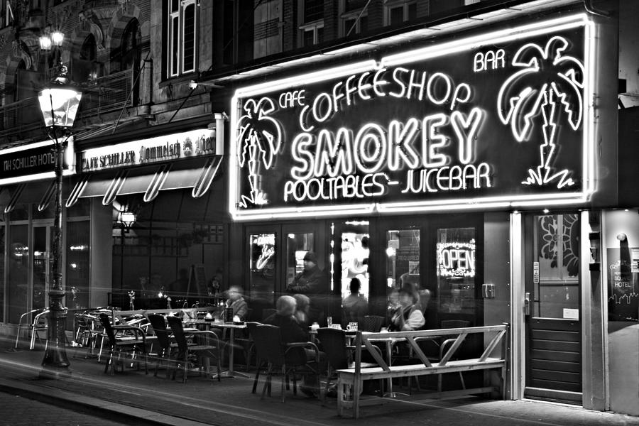 Black And White Photograph - Cafe in Amsterdam / Netherlands by Barry O Carroll