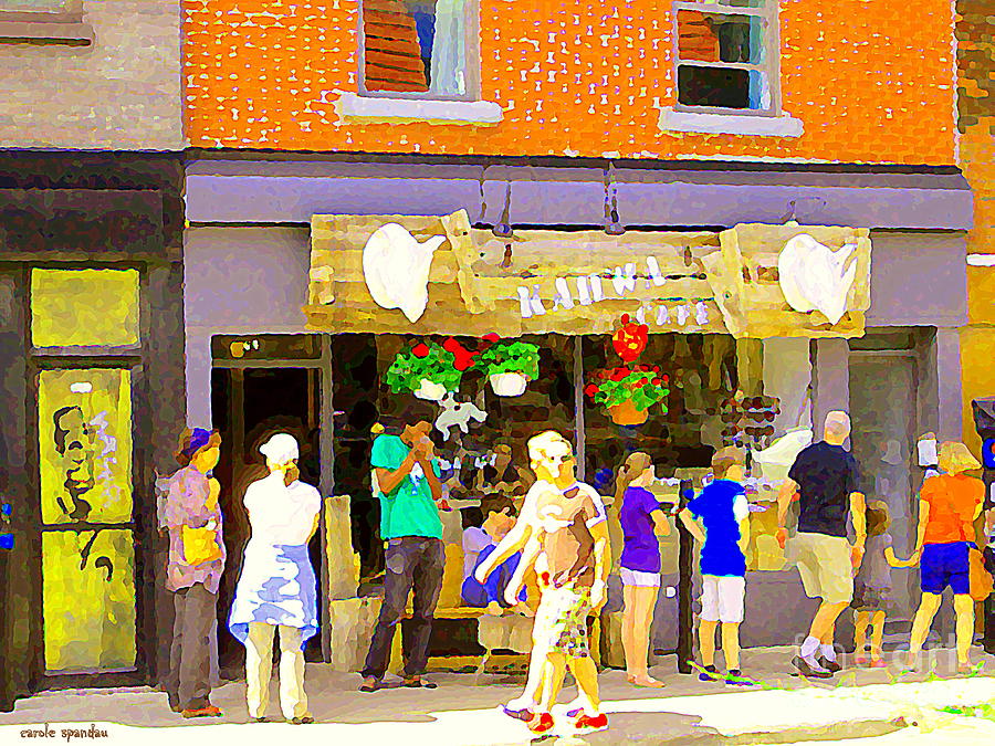 Cafe Kahwa Coffee Shop Restaurant Tea Room Colorful Art Plateau Montreal City Scenes Carole Spandau Painting by Carole Spandau