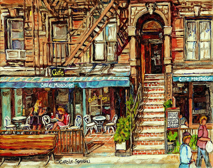 New York City Painting - Cafe Mogador Moroccan Mediterranean Cuisine New York Paintings East Village Storefronts Street Scene by Carole Spandau