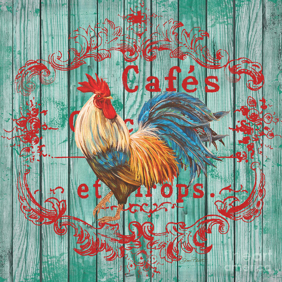 Cafe Rooster on Aqua Painting by Jean Plout